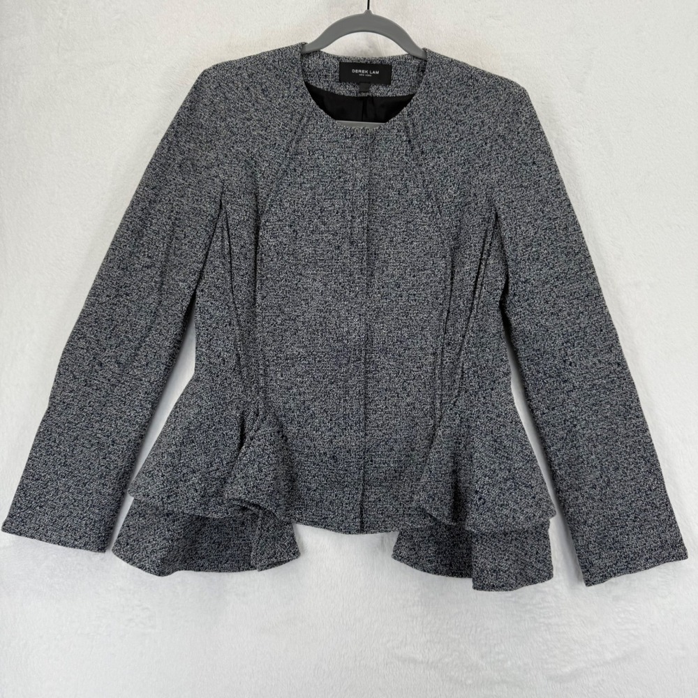 Derek Lam New York Jacket Peplum Tweed Blazer Gray Cotton Blend Size 4